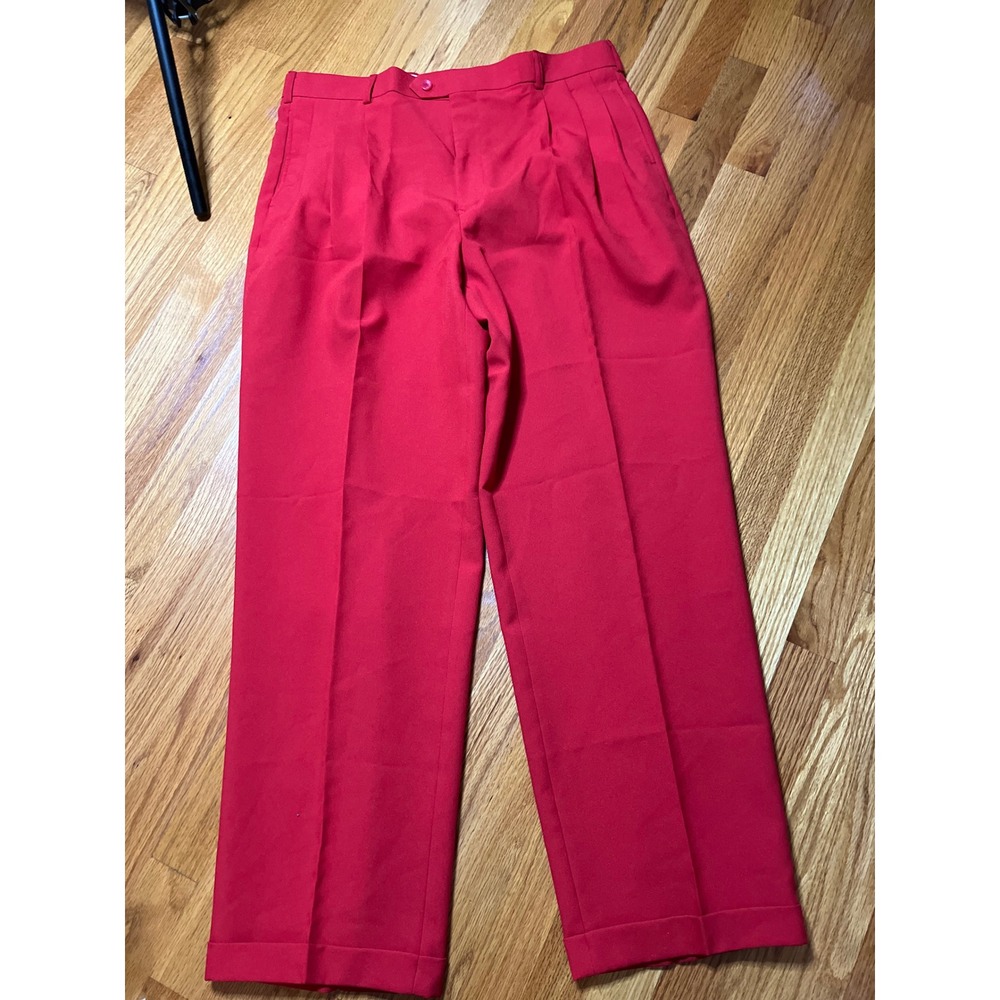 V†g 70s Dino Divinci Red Pleated Trousers Mens 44x38 Long Dress Pants NWT